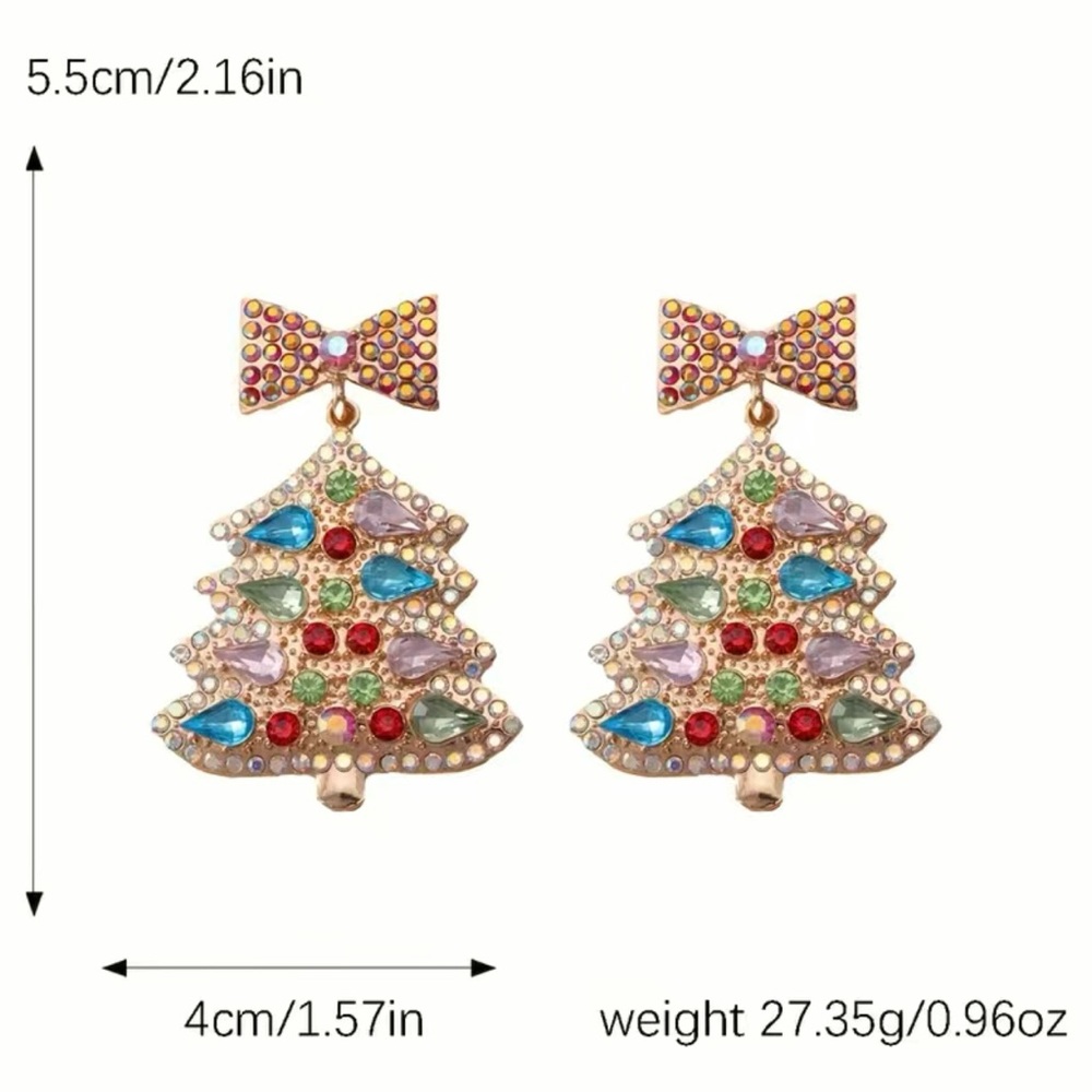 NWT Colorful Rhinestone Christmas Tree Dangle Earrings - Picture 4 of 5